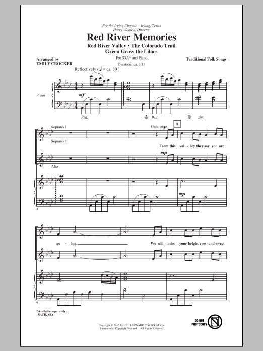 Emily Crocker Red River Memories (Medley) sheet music notes and chords arranged for SSA Choir