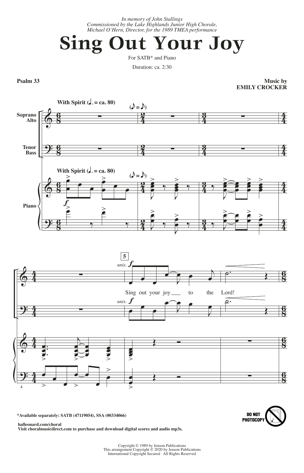 Emily Crocker Sing Out Your Joy sheet music notes and chords arranged for SATB Choir
