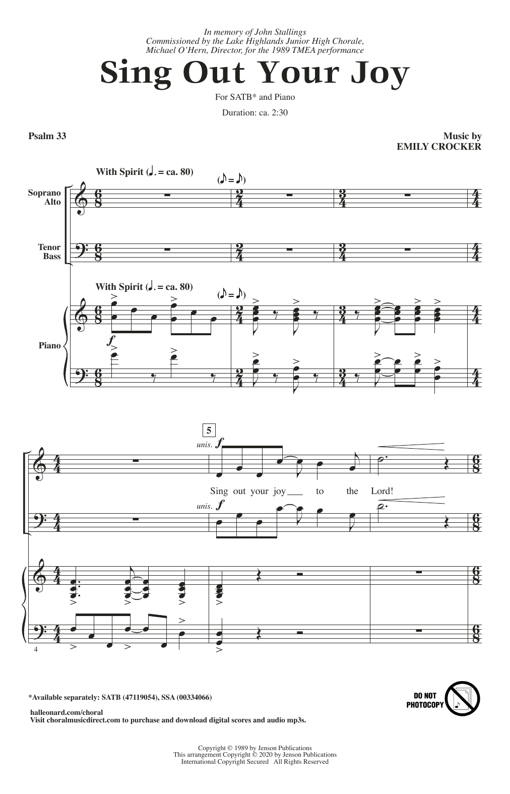 Emily Crocker Sing Out Your Joy sheet music notes and chords arranged for SSA Choir