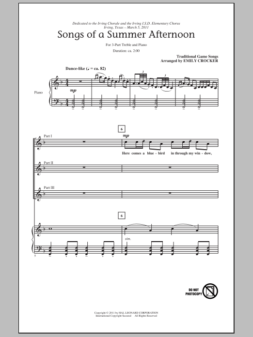 Emily Crocker Songs Of A Summer Afternoon sheet music notes and chords arranged for 3-Part Treble Choir