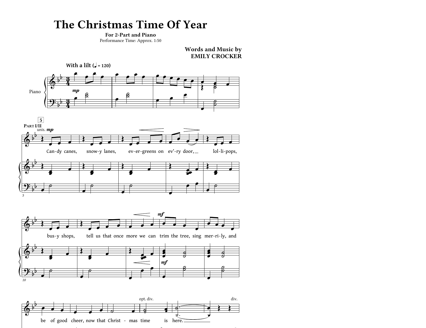 Emily Crocker The Christmas Time Of Year sheet music notes and chords arranged for 2-Part Choir