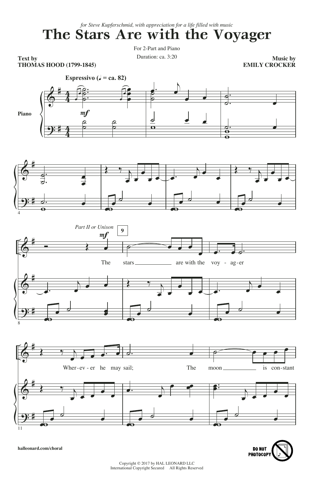 Emily Crocker The Stars Are With The Voyager sheet music notes and chords arranged for 2-Part Choir