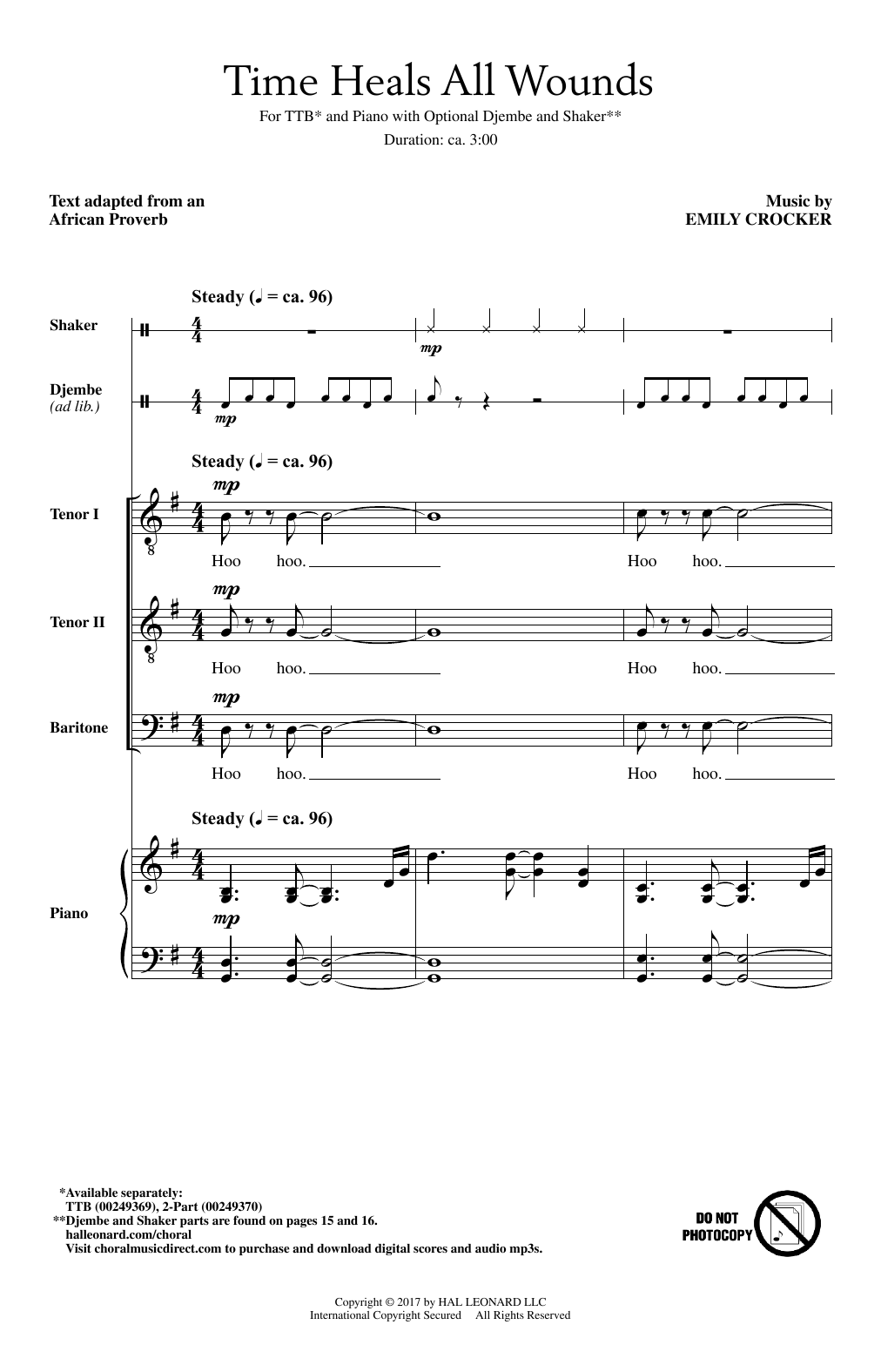 Emily Crocker Time Heals All Wounds sheet music notes and chords arranged for 2-Part Choir
