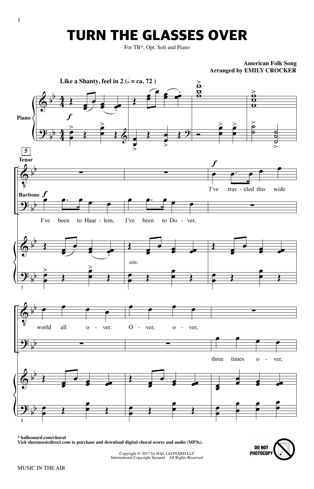 Emily Crocker Turn The Glasses Over (from Music In The Air) sheet music notes and chords arranged for TB Choir