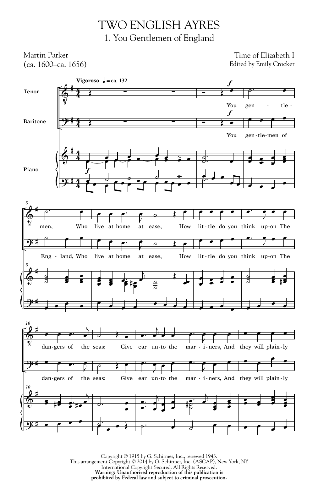 Emily Crocker Two English Ayres sheet music notes and chords arranged for 2-Part Choir