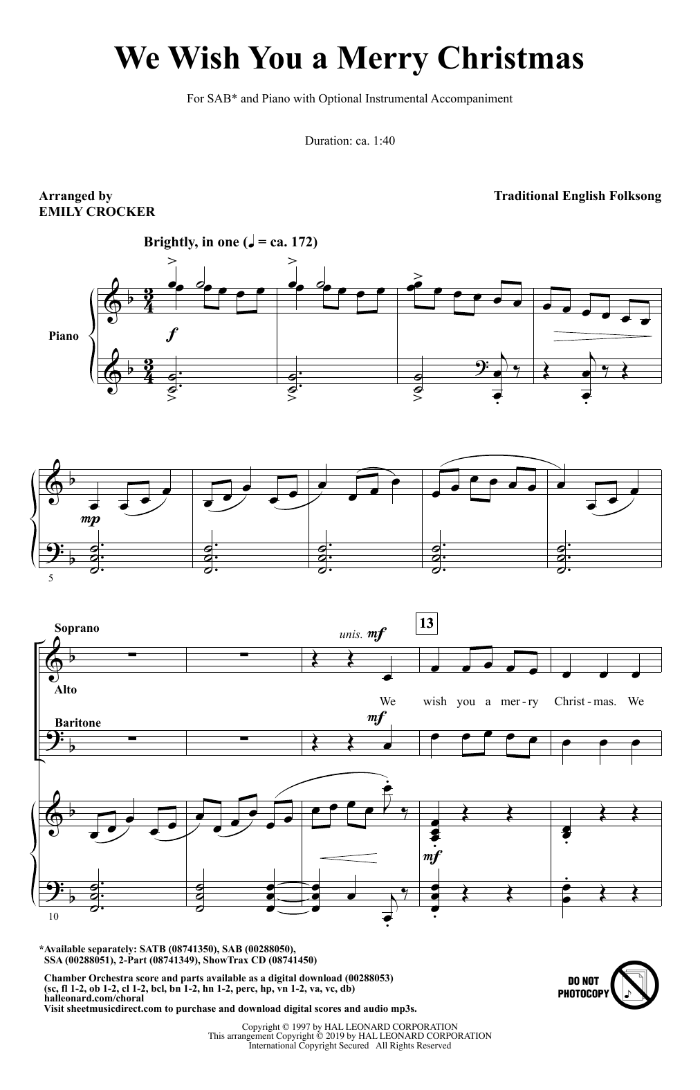 Emily Crocker We Wish You A Merry Christmas sheet music notes and chords arranged for SAB Choir