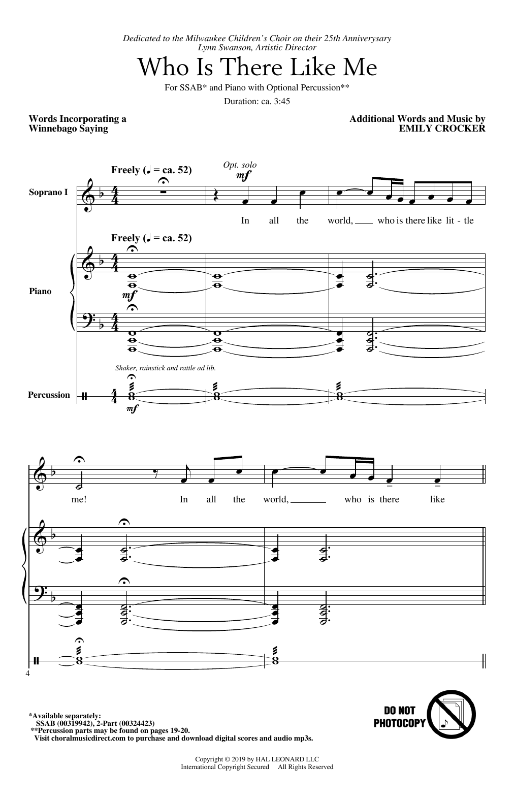 Emily Crocker Who Is There Like Me sheet music notes and chords arranged for SSAB Choir