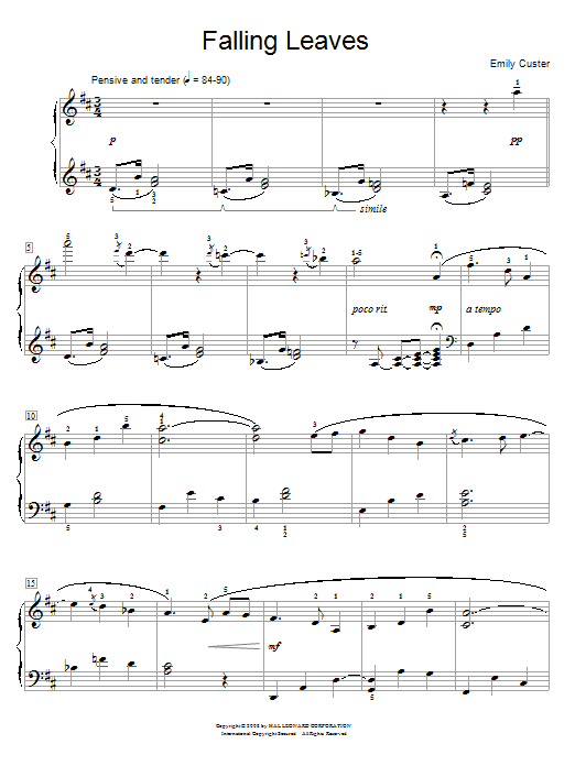 Emily Custer Falling Leaves sheet music notes and chords arranged for Educational Piano