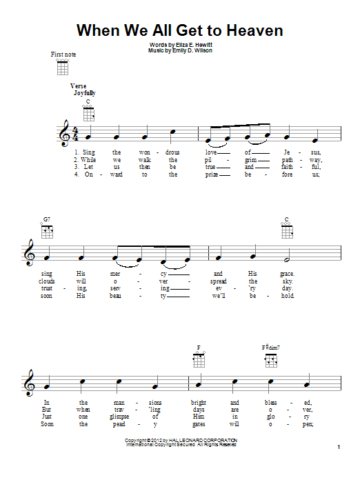 Emily D. Wilson When We All Get To Heaven sheet music notes and chords arranged for Ukulele
