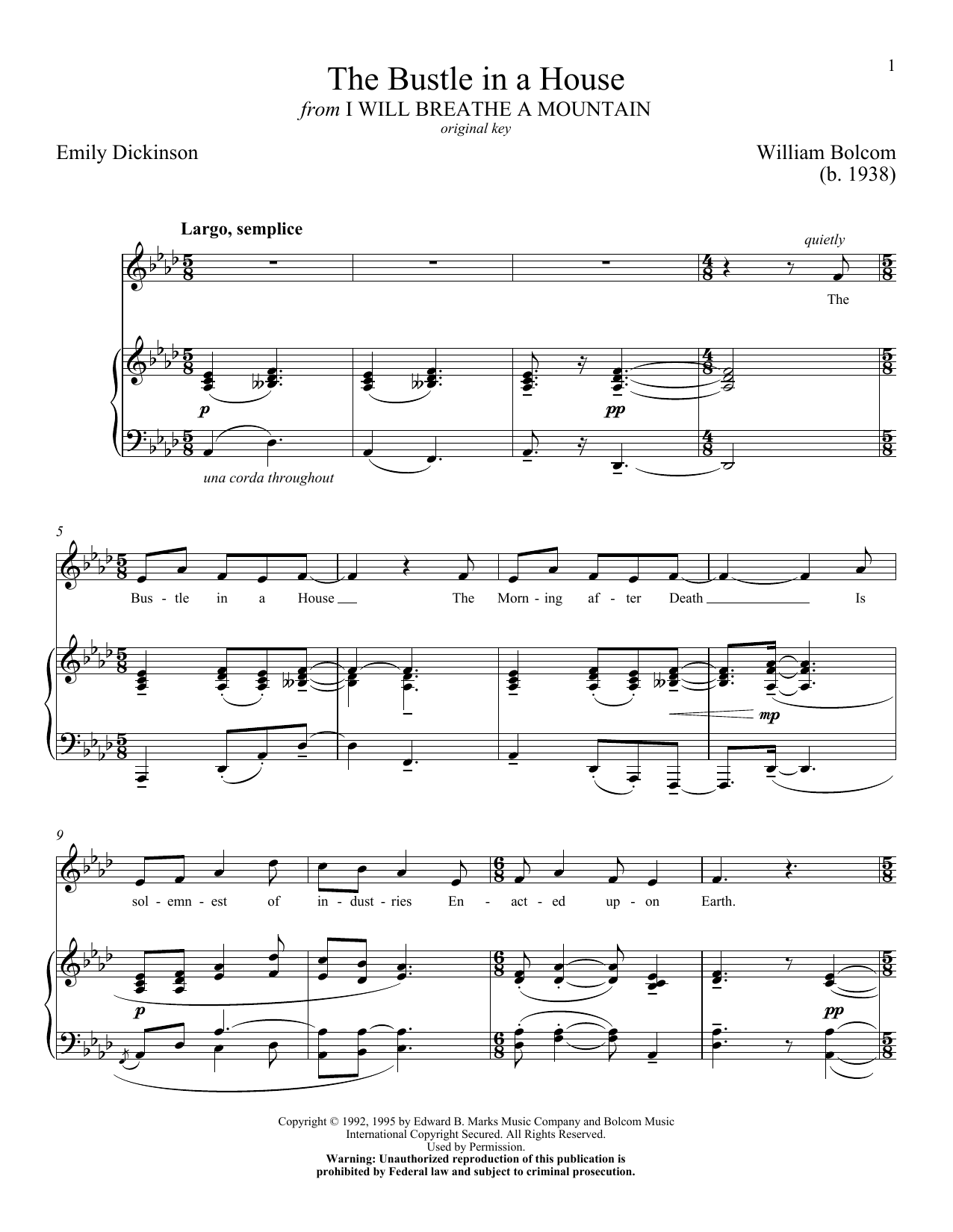Emily Dickinson The Bustle In A House sheet music notes and chords arranged for Piano & Vocal