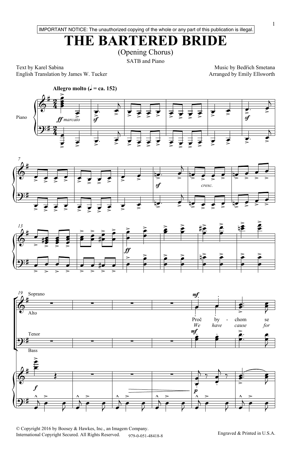 Emily Ellsworth The Bartered Bride sheet music notes and chords arranged for SATB Choir