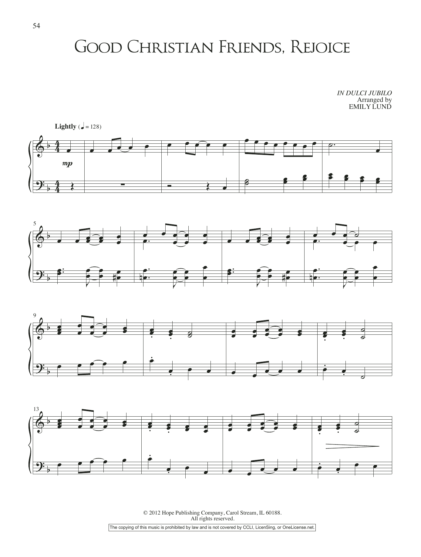 Emily Lund Good Christian Friends, Rejoice sheet music notes and chords arranged for Piano Solo