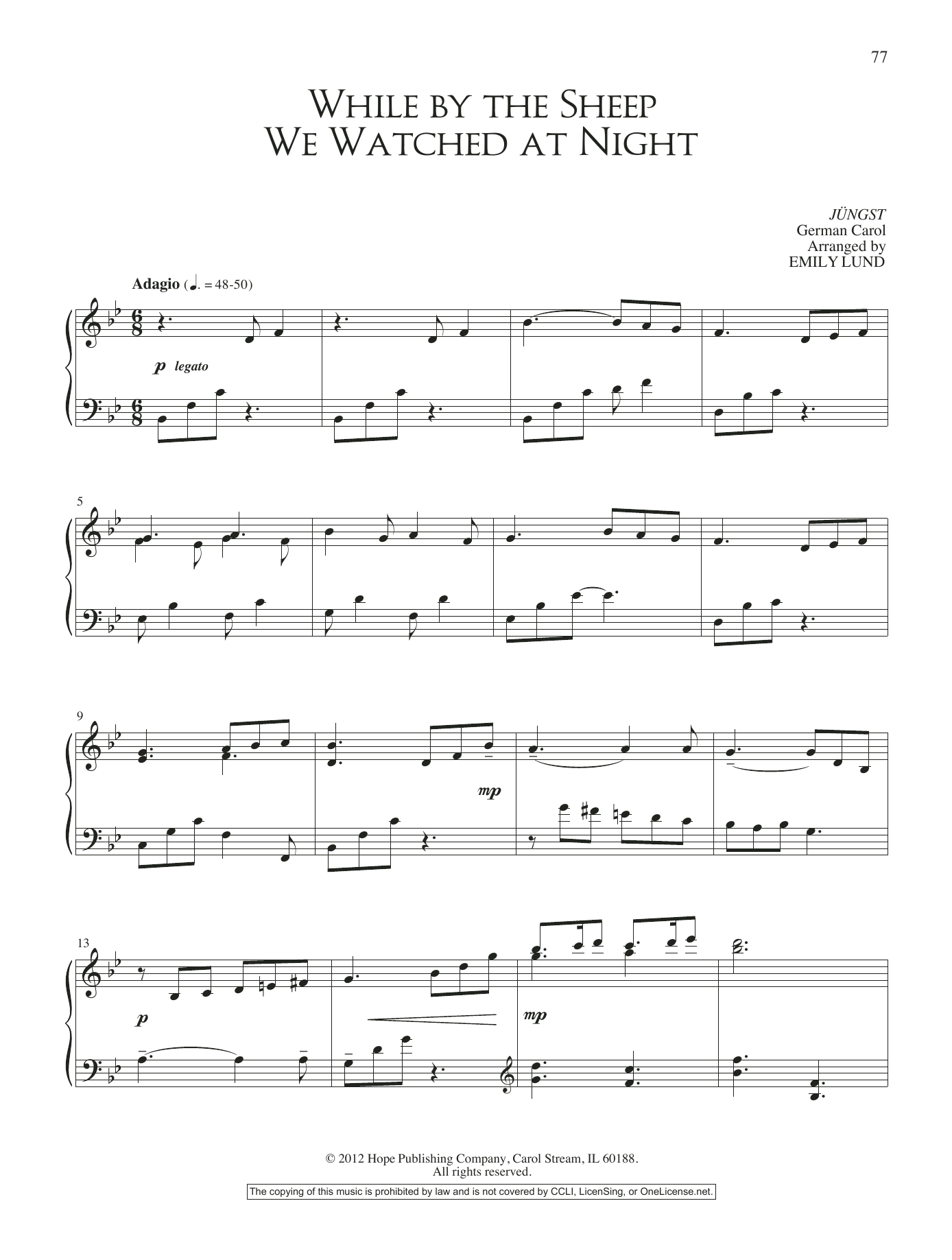 Emily Lund While By The Sheep We Watched At Night sheet music notes and chords arranged for Piano Solo