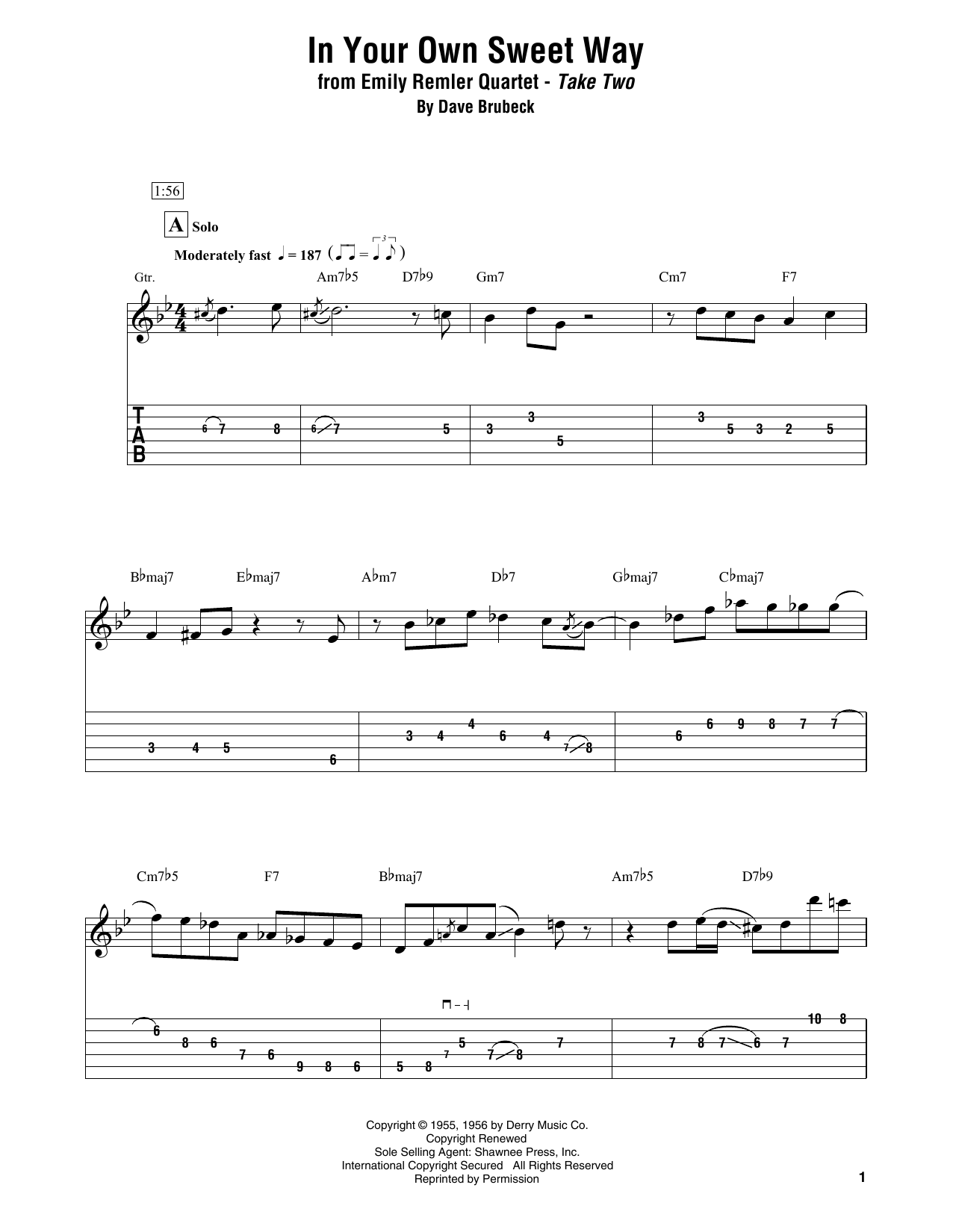 Emily Remler Quartet In Your Own Sweet Way sheet music notes and chords arranged for Electric Guitar Transcription