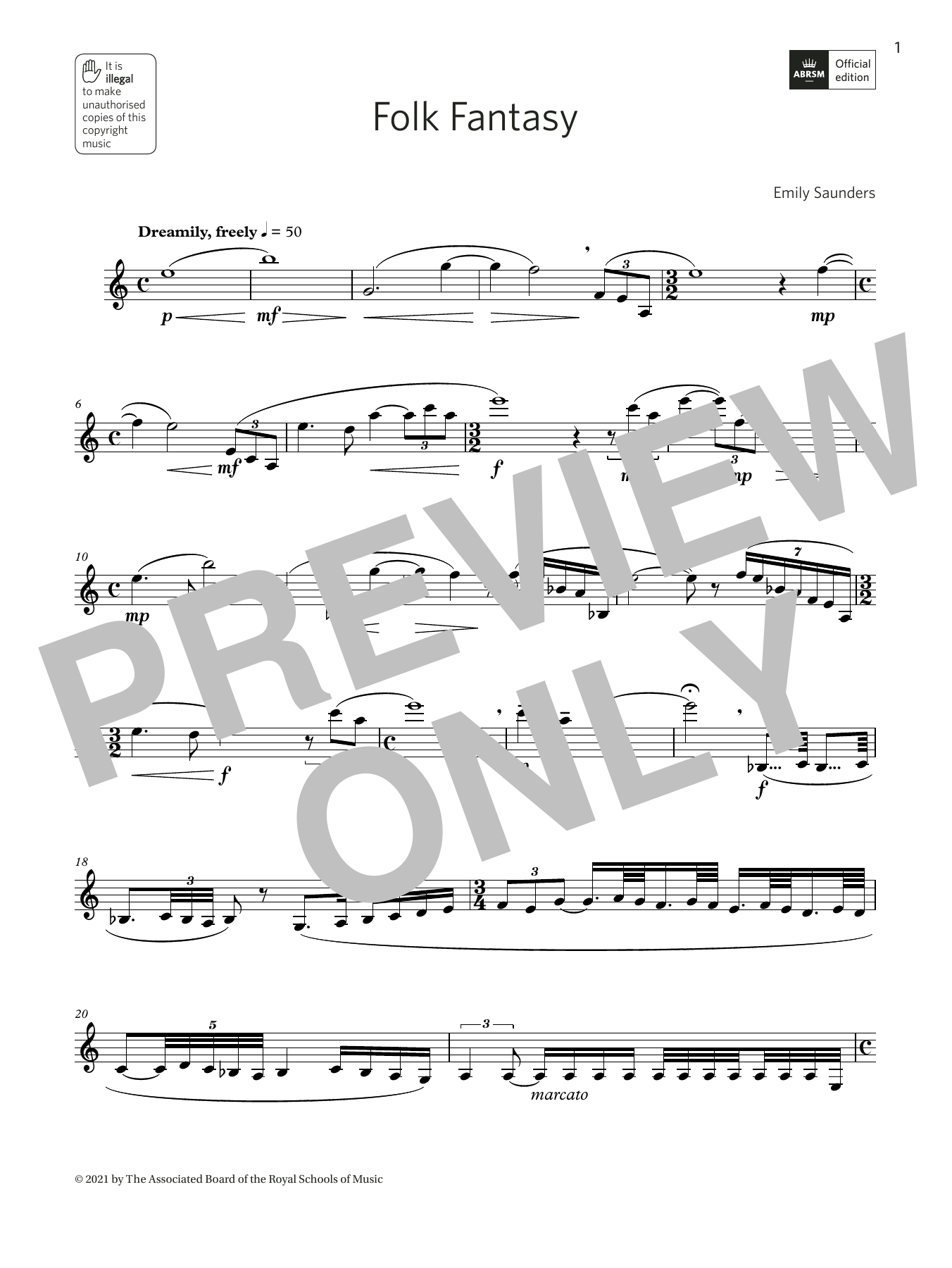 Emily Saunders Folk Fantasy sheet music notes and chords arranged for Clarinet Solo