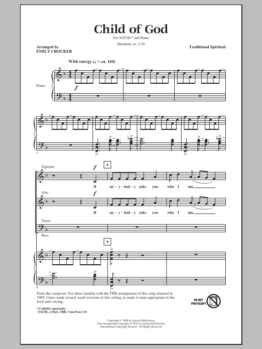 Emily Crocker Child Of God sheet music notes and chords arranged for SATB Choir