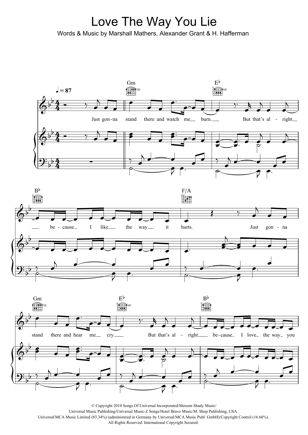 Eminem Love The Way You Lie (featuring Rihanna) sheet music notes and chords arranged for Guitar Chords/Lyrics
