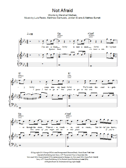 Eminem Not Afraid sheet music notes and chords arranged for Piano, Vocal & Guitar Chords