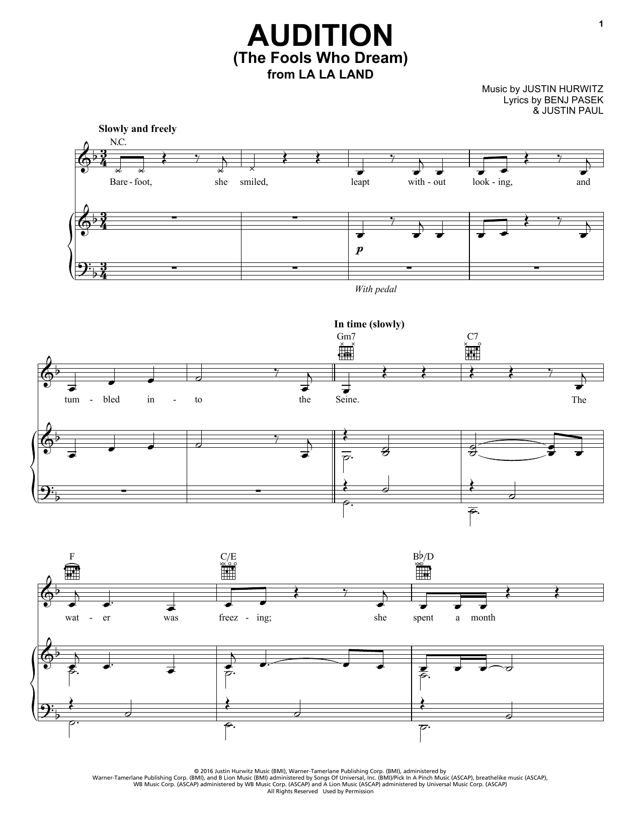 Emma Stone Audition (The Fools Who Dream) (from La La Land) sheet music notes and chords arranged for Easy Guitar Tab