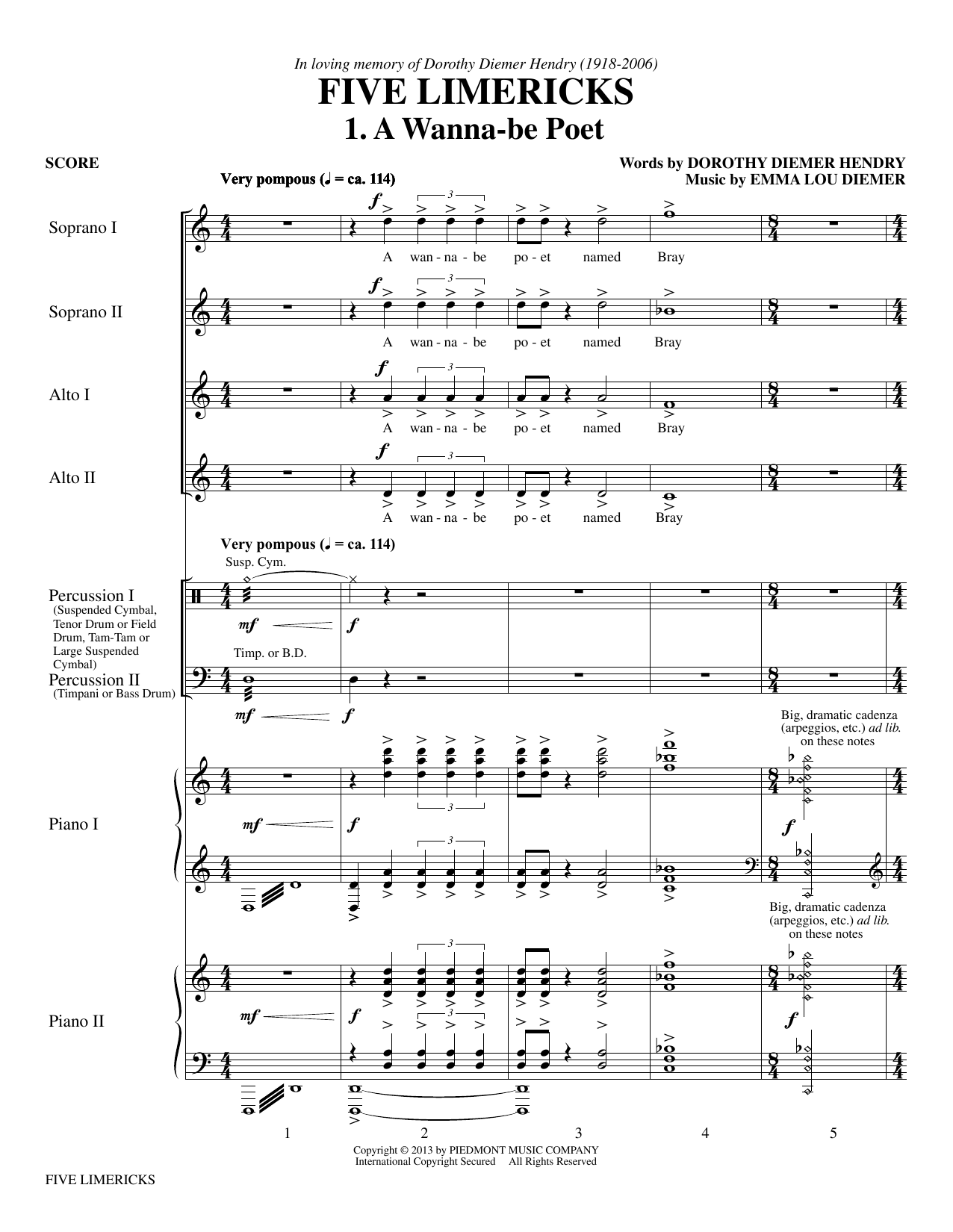 Emma Lou Diemer Five Limericks sheet music notes and chords arranged for SSAA Choir