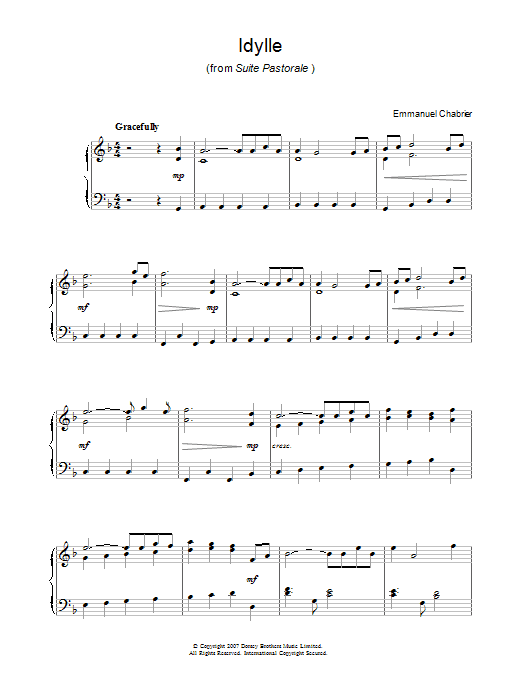 Emmanuel Chabrier Idylle (from Suite Pastorale) sheet music notes and chords arranged for Easy Piano