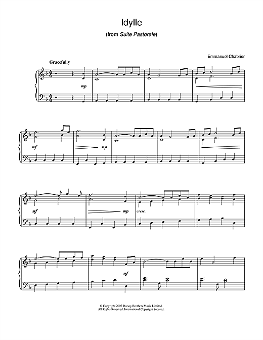 Emmanuel Chabrier Idylle (from Suite Pastorale) sheet music notes and chords arranged for Beginner Piano