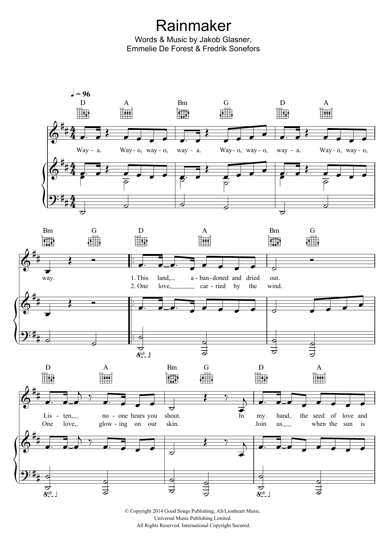 Emmelie de Forest Rainmaker sheet music notes and chords arranged for Piano, Vocal & Guitar Chords