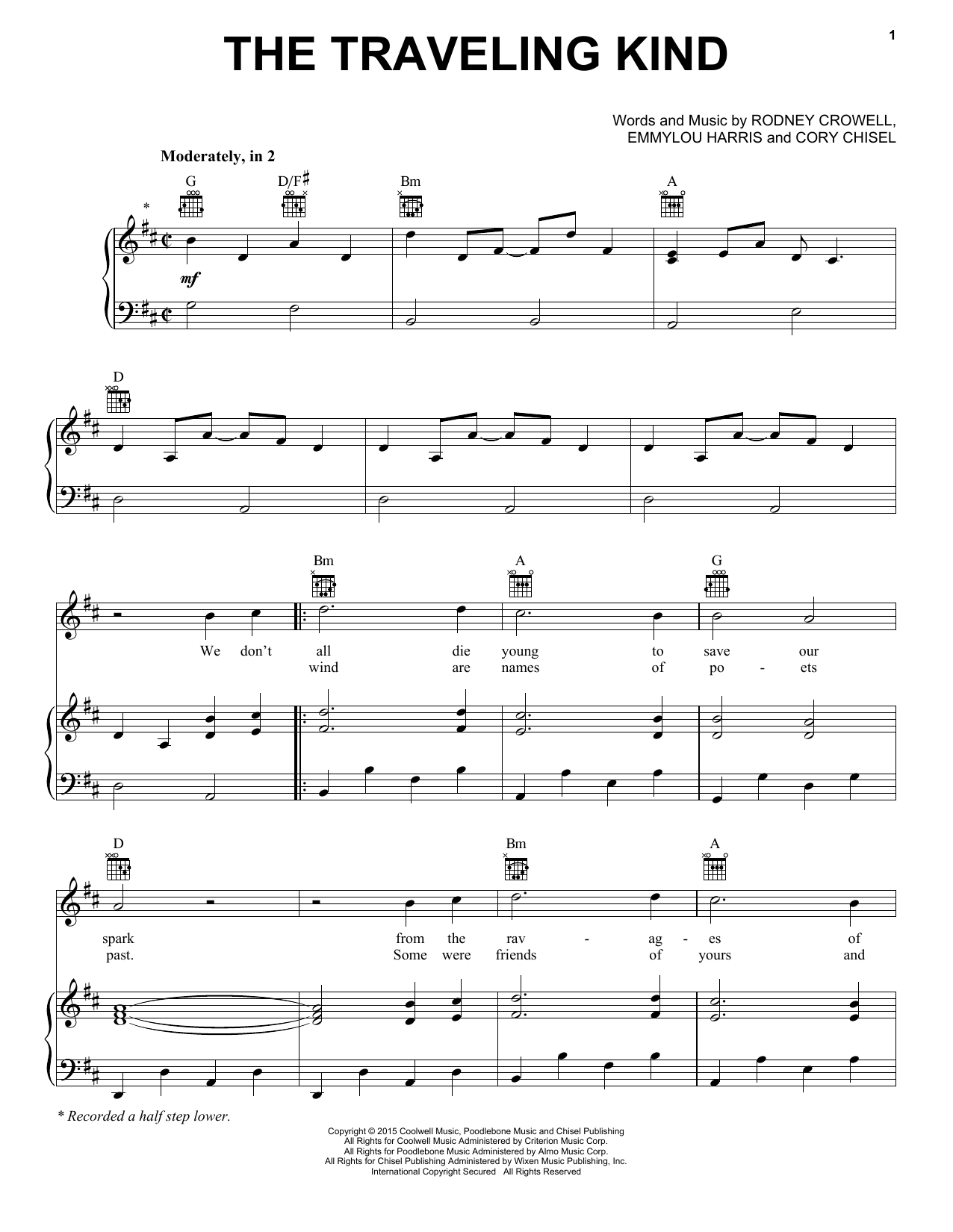 Emmylou Harris & Rodney Crowell The Traveling Kind sheet music notes and chords arranged for Piano, Vocal & Guitar Chords (Right-Hand Melody)