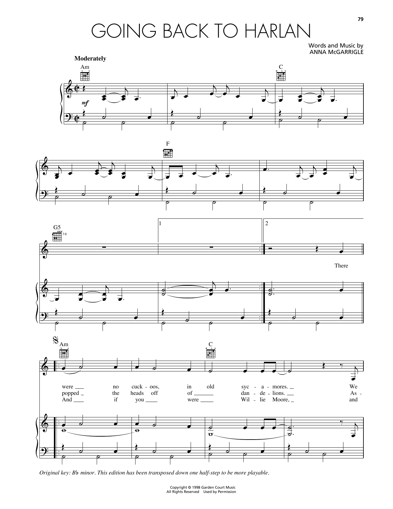 Emmylou Harris Going Back To Harlan sheet music notes and chords arranged for Piano, Vocal & Guitar Chords (Right-Hand Melody)