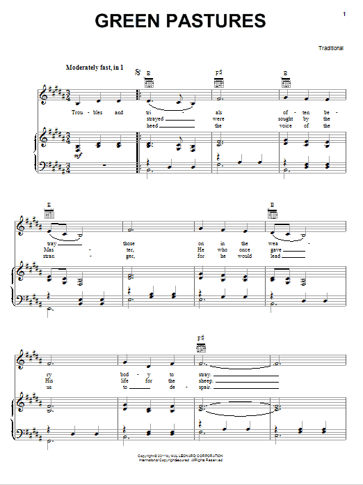 Emmylou Harris Green Pastures sheet music notes and chords arranged for Piano, Vocal & Guitar Chords (Right-Hand Melody)