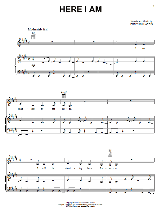 Emmylou Harris Here I Am sheet music notes and chords arranged for Piano, Vocal & Guitar Chords (Right-Hand Melody)