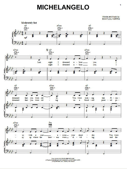 Emmylou Harris Michelangelo sheet music notes and chords arranged for Guitar Chords/Lyrics