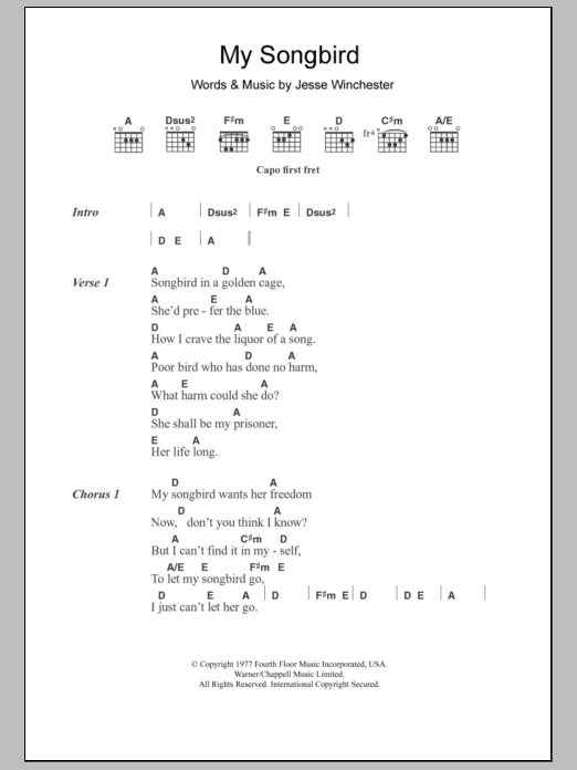 Emmylou Harris My Songbird sheet music notes and chords arranged for Guitar Chords/Lyrics