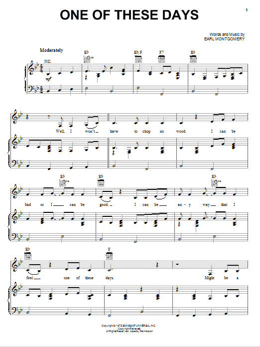 Emmylou Harris One Of These Days sheet music notes and chords arranged for Piano, Vocal & Guitar Chords (Right-Hand Melody)