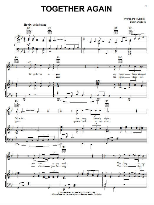 Emmylou Harris Together Again sheet music notes and chords arranged for Piano, Vocal & Guitar Chords (Right-Hand Melody)