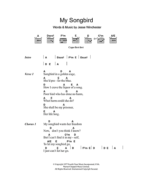 Emmylou Harris My Songbird sheet music notes and chords arranged for Guitar Chords/Lyrics