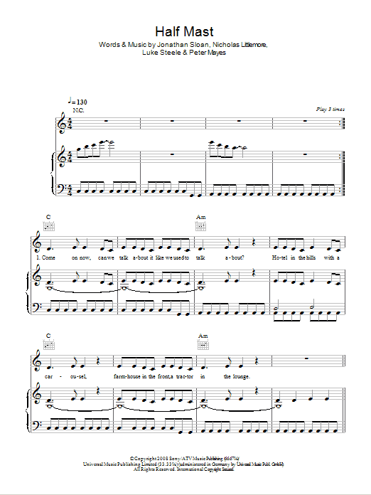 Empire Of The Sun Half Mast sheet music notes and chords arranged for Piano, Vocal & Guitar Chords