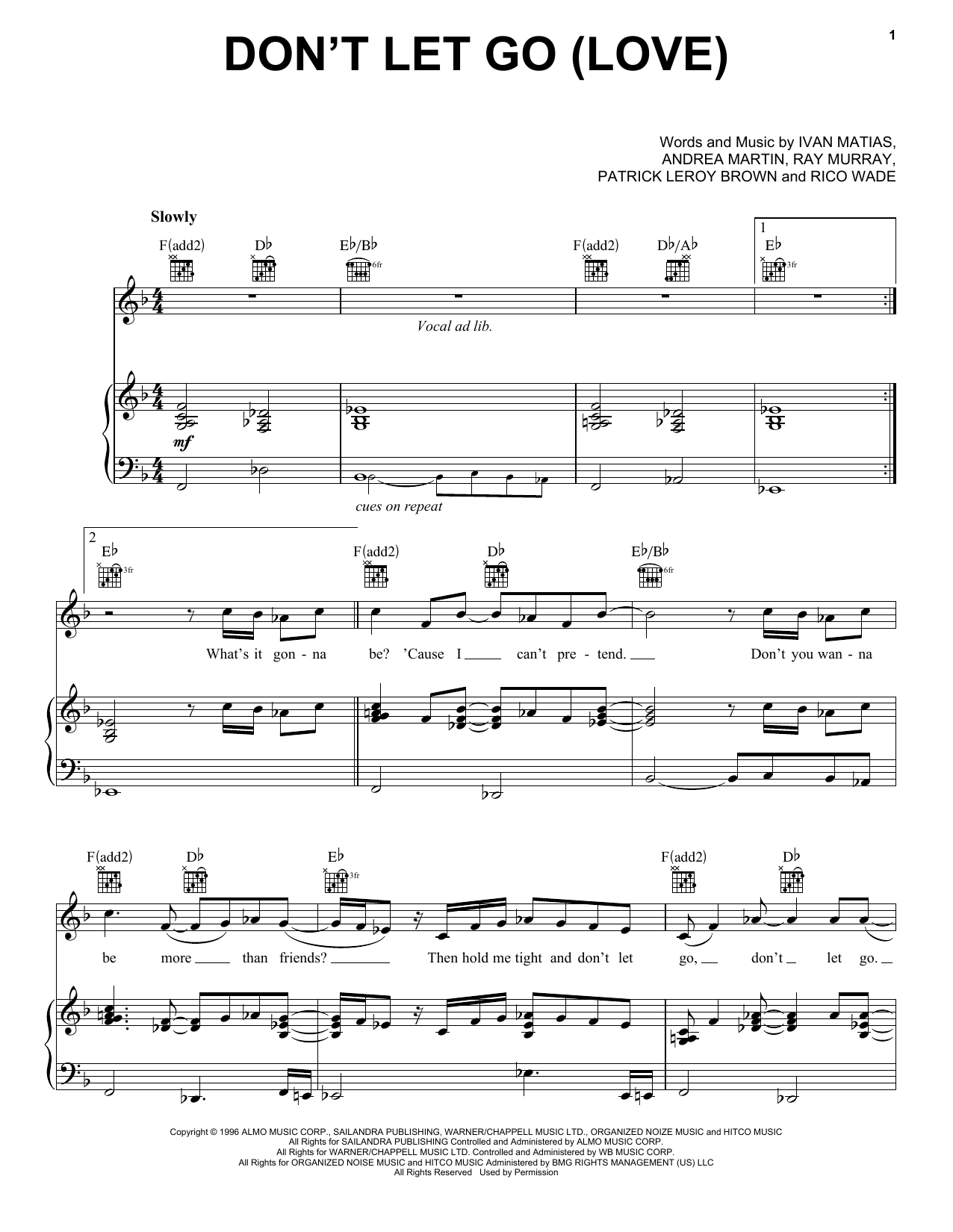 En Vogue Don't Let Go (Love) sheet music notes and chords arranged for Piano, Vocal & Guitar Chords (Right-Hand Melody)