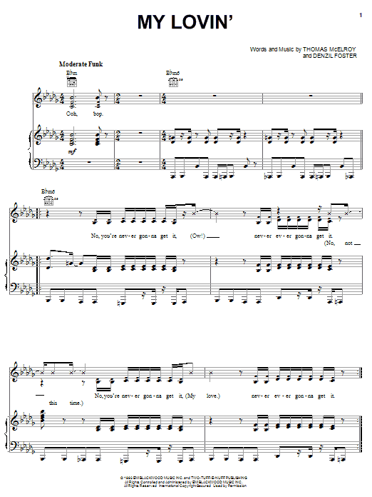 En Vogue My Lovin' sheet music notes and chords arranged for Piano, Vocal & Guitar Chords (Right-Hand Melody)