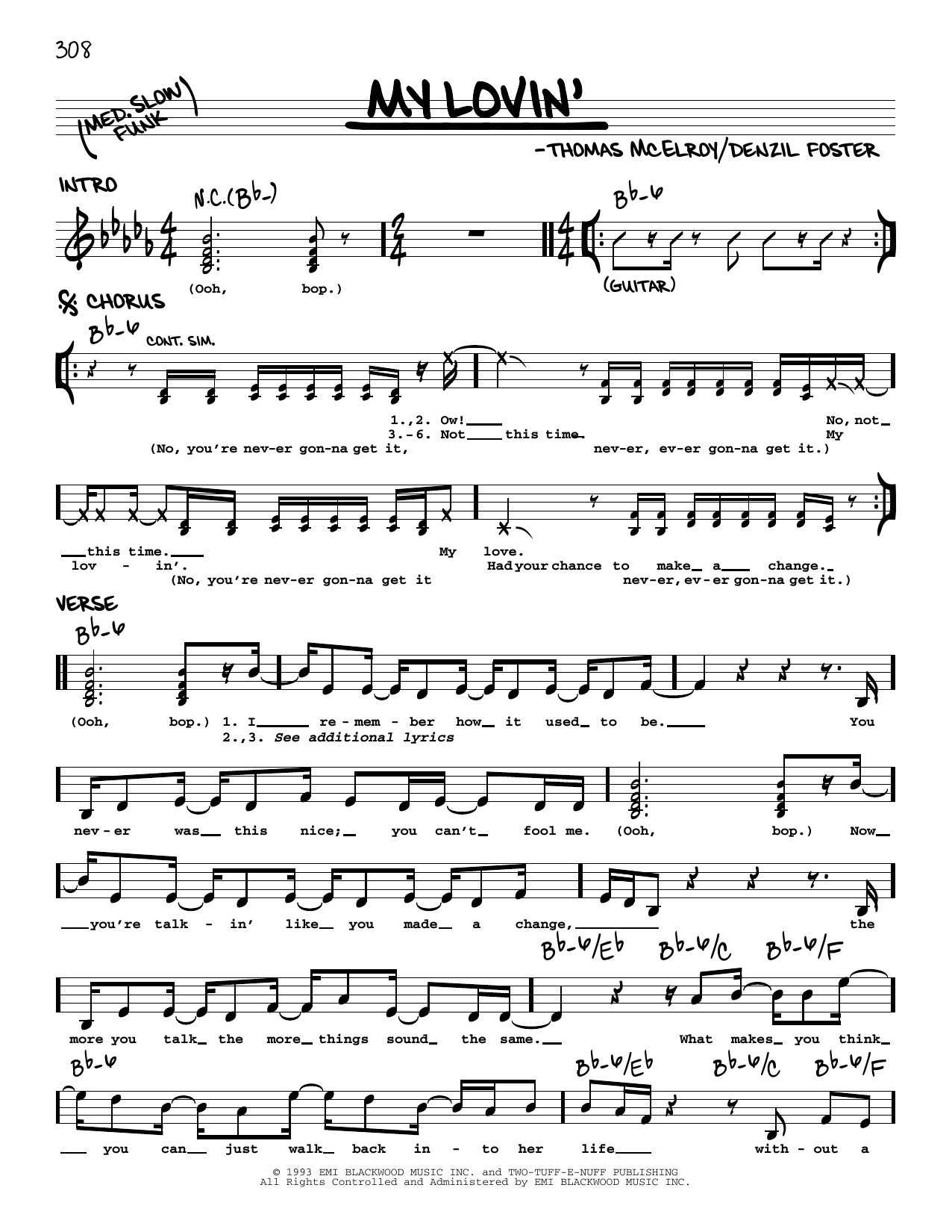 En Vogue My Lovin' (You're Never Gonna Get) sheet music notes and chords arranged for Real Book – Melody & Chords