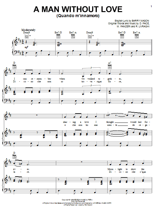 Engelbert Humperdinck A Man Without Love (Quando M'Innamoro) sheet music notes and chords arranged for Solo Guitar