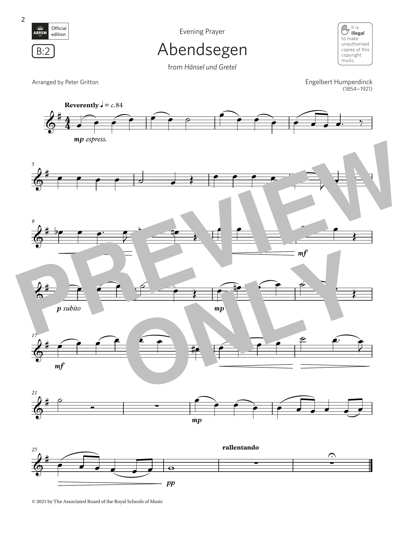Engelbert Humperdinck Abendsegen (from Hänsel und Gretel)  (Grade 2 List B2 from the ABRSM Saxophone syllabus from 2022) sheet music notes and chords arranged for Alto Sax Solo