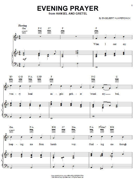 Engelbert Humperdinck Evening Prayer sheet music notes and chords arranged for Piano, Vocal & Guitar Chords (Right-Hand Melody)