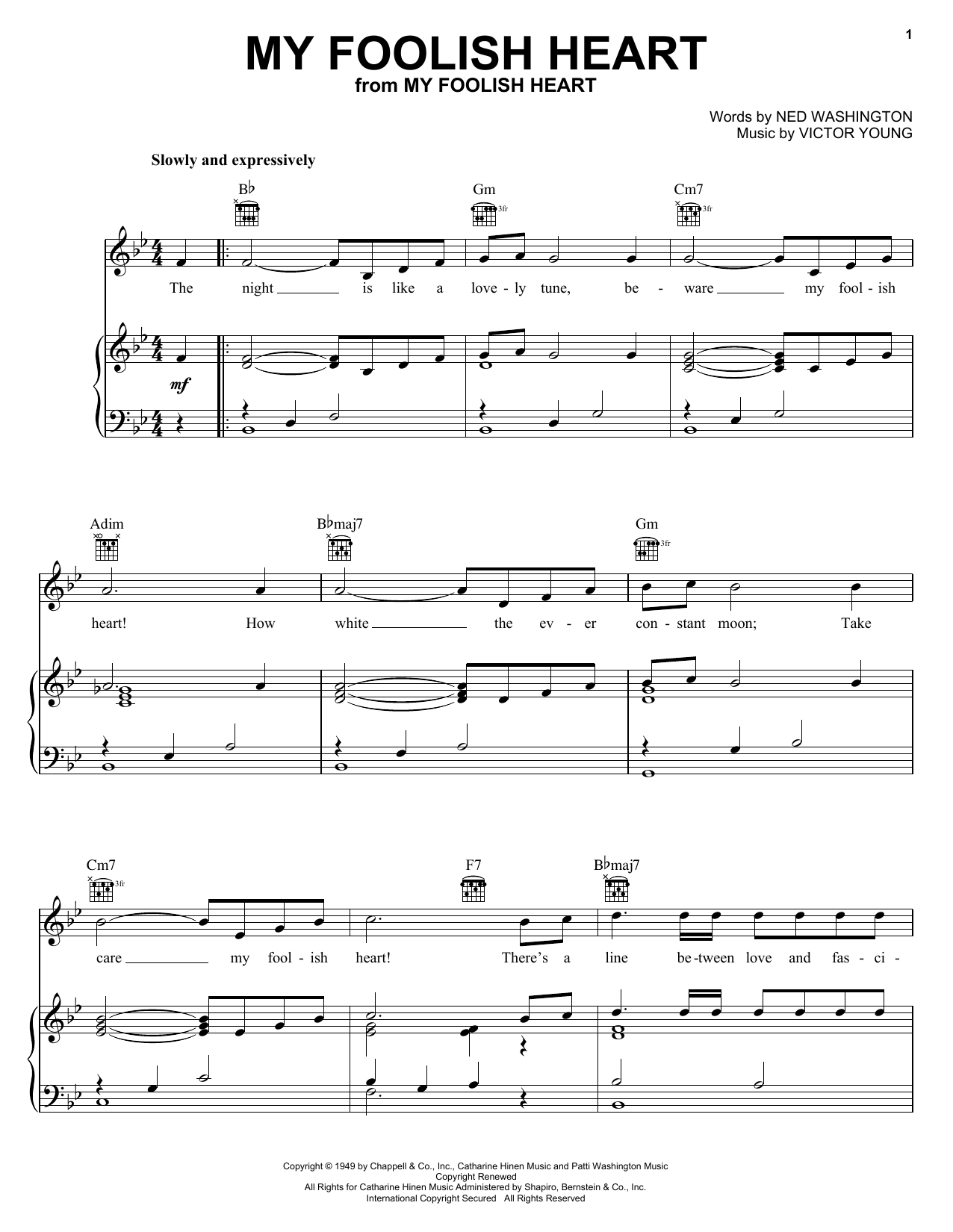 Engelbert Humperdinck My Foolish Heart sheet music notes and chords arranged for Piano, Vocal & Guitar Chords (Right-Hand Melody)
