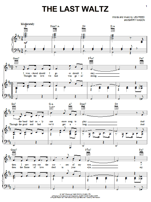 Engelbert Humperdinck The Last Waltz sheet music notes and chords arranged for Lead Sheet / Fake Book