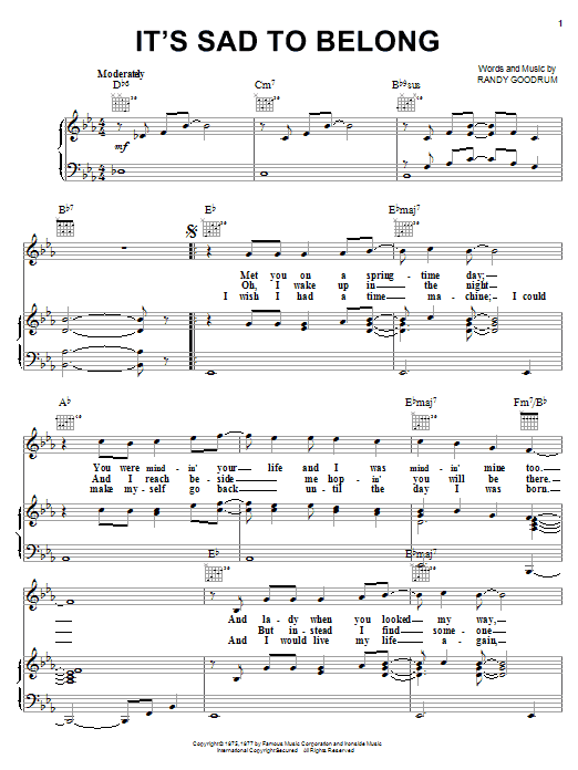 England Dan It's Sad To Belong sheet music notes and chords. Download Printable PDF.