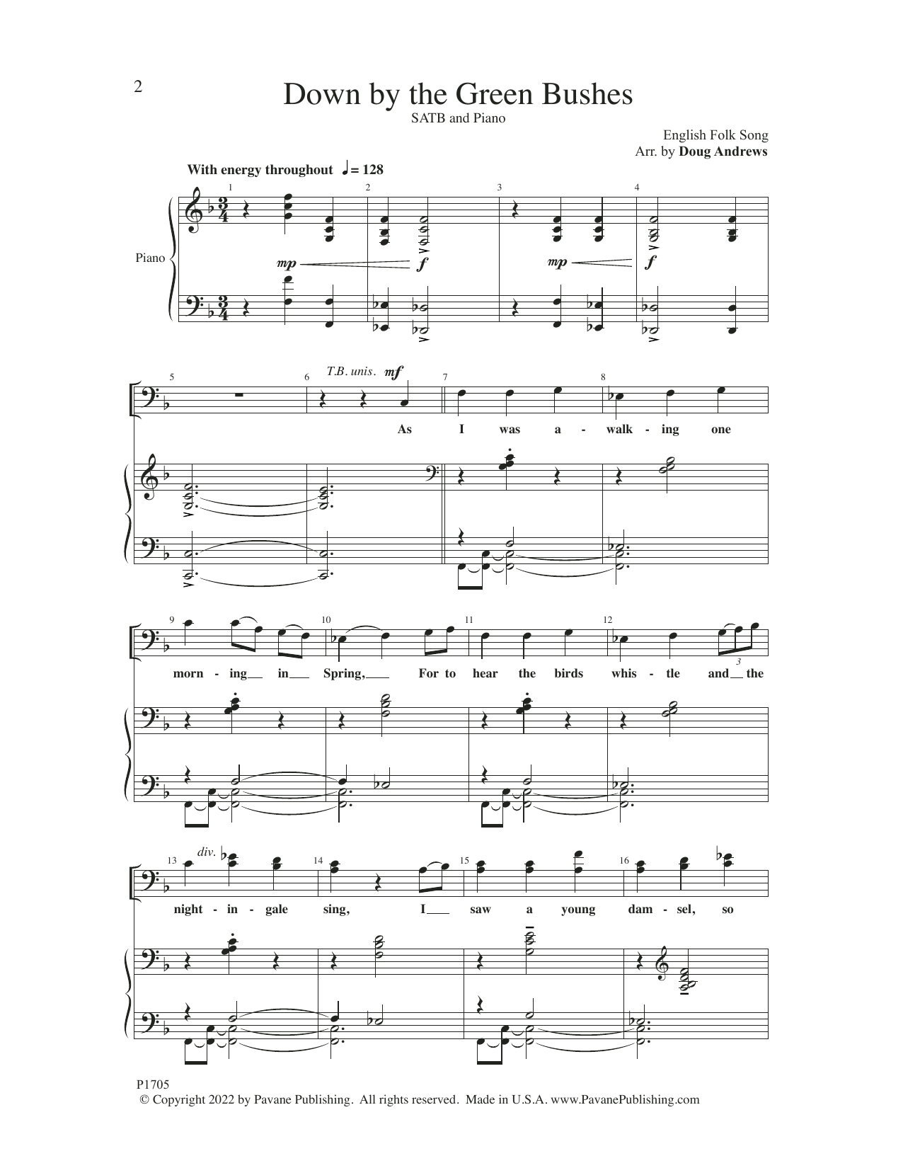 English Folk Song Down by the Green Bushes (arr. Doug Andrews) sheet music notes and chords arranged for SATB Choir