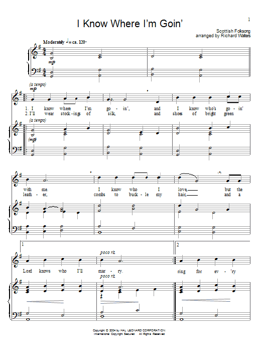 English Folk Song I Know Where I'm Goin' sheet music notes and chords arranged for Piano & Vocal
