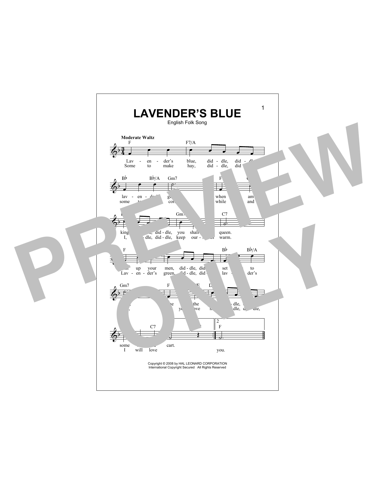 English Folk Song Lavender's Blue sheet music notes and chords arranged for Easy Guitar Tab