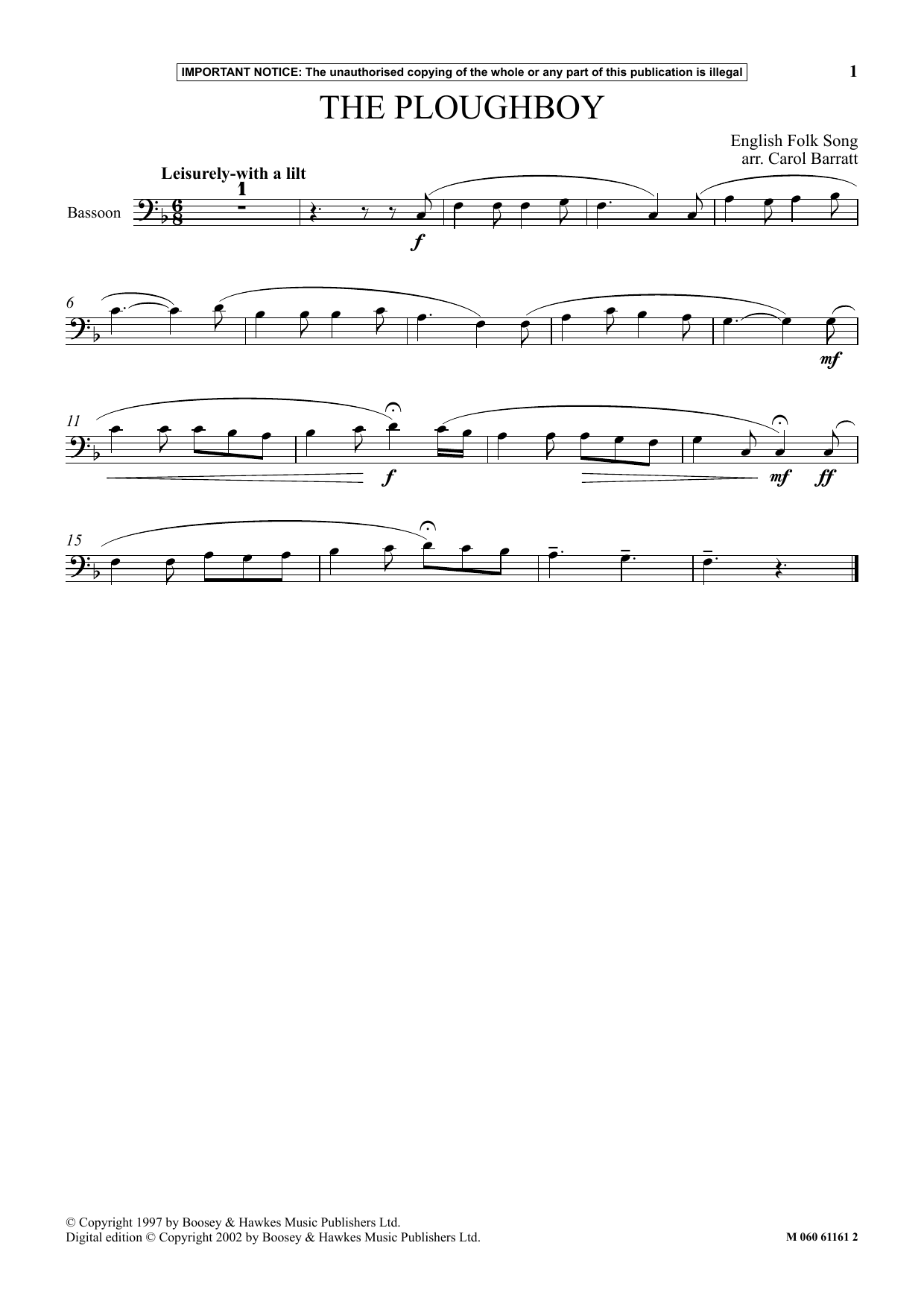 English Folk Song The Ploughboy sheet music notes and chords arranged for Instrumental Solo